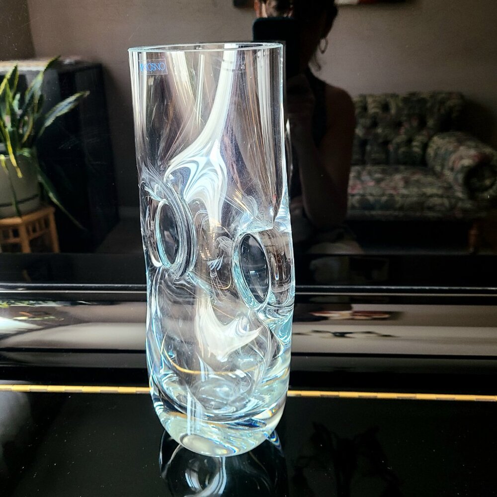 Krosno large 12'' tall clear art glass vase. Poland. - Picture 2 of 3
